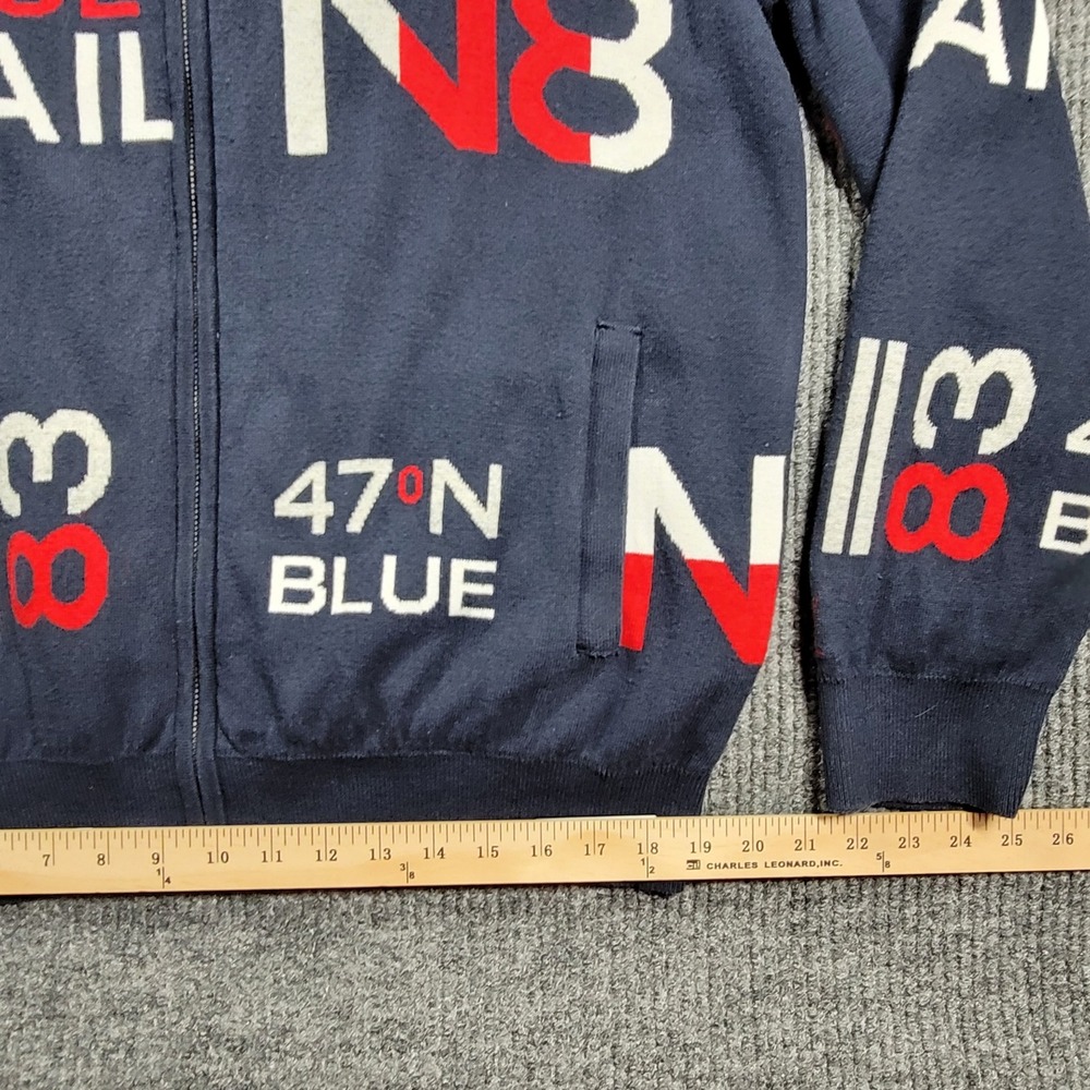 VTG Nautica Blue Sail Sweater Men's Navy Blue Full Zip Graphic Intarsia Knit XL - Picture 10 of 12